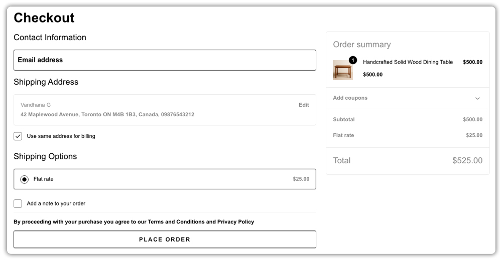 furniture checkout flat rate