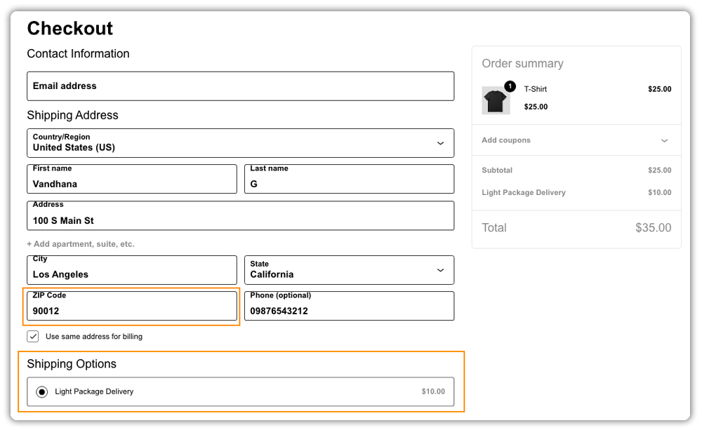 light package delivery checkout