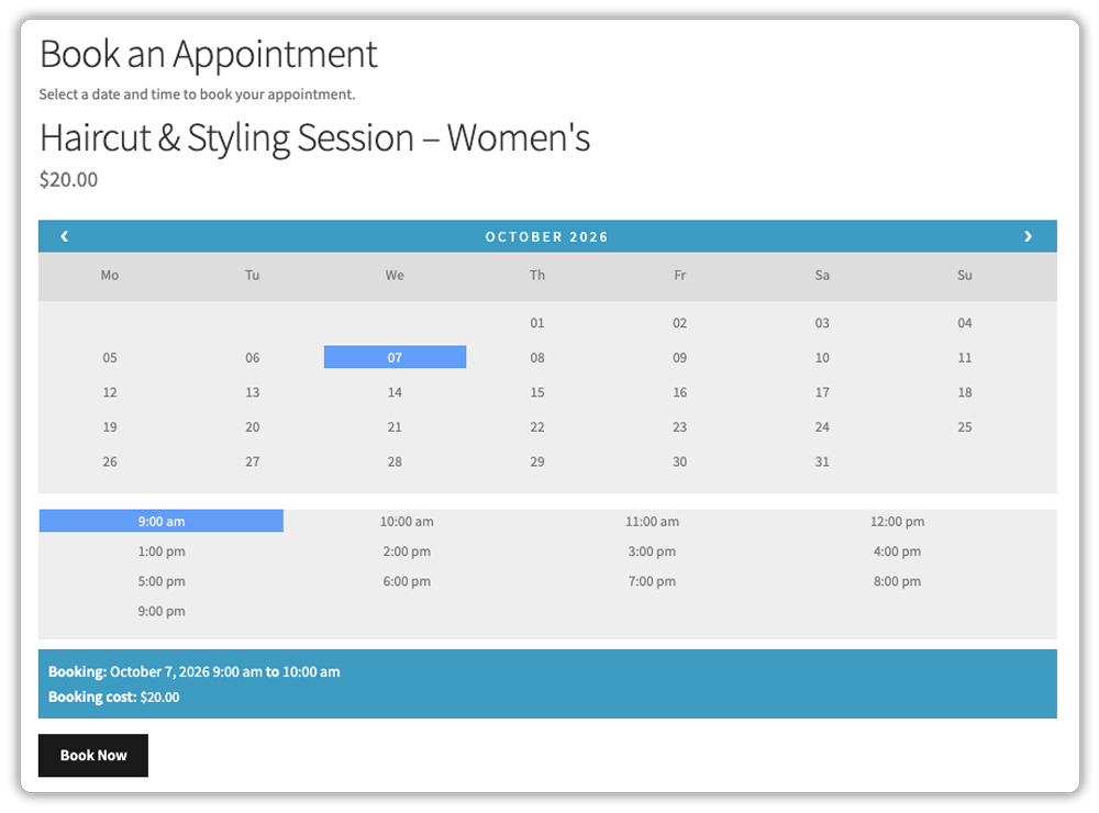 haircut styling booking calendar