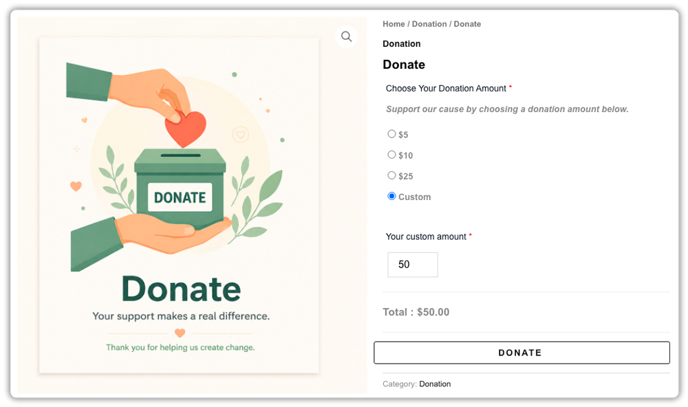 live donation form preview