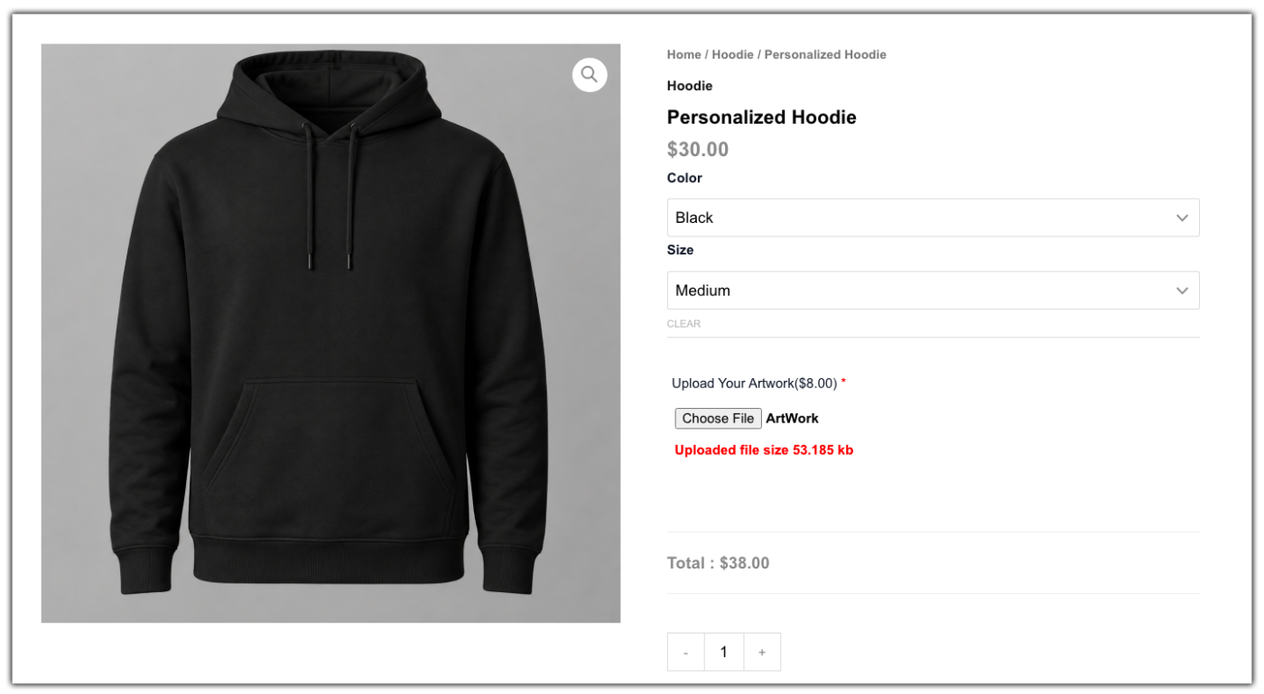 black hoodie upload artwork field