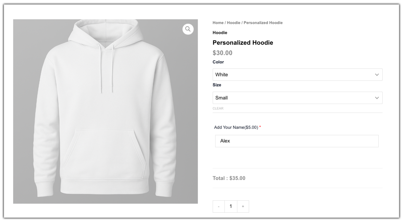 white hoodie add your name field