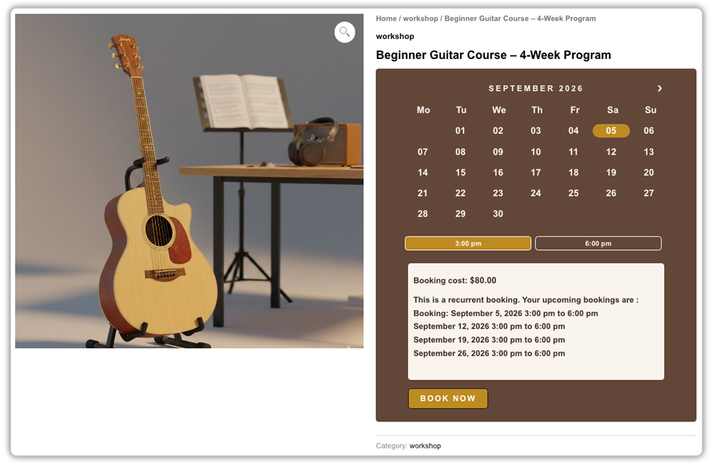 guitar course booking calendar