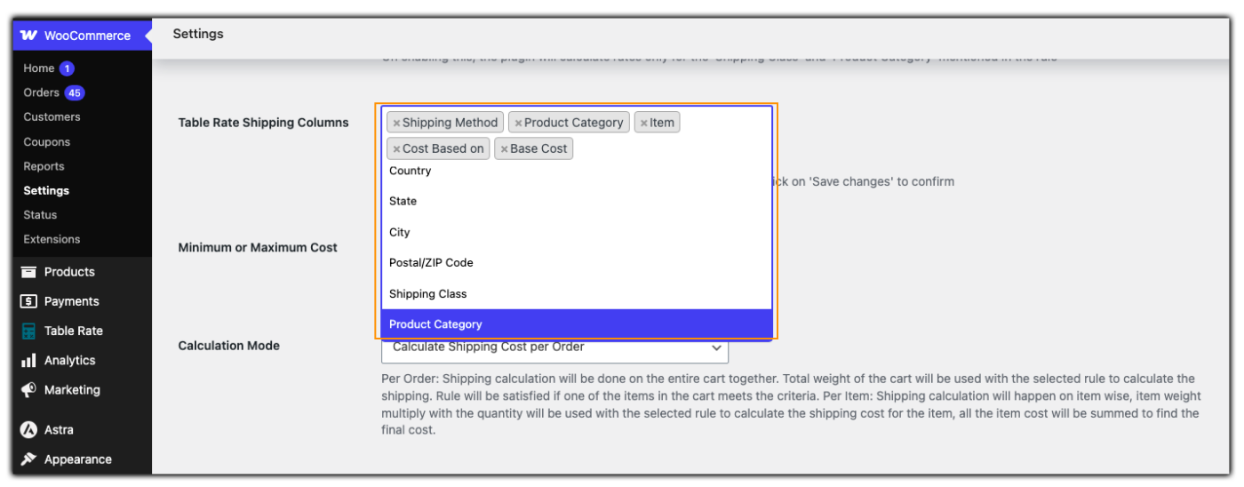 product category shipping condition