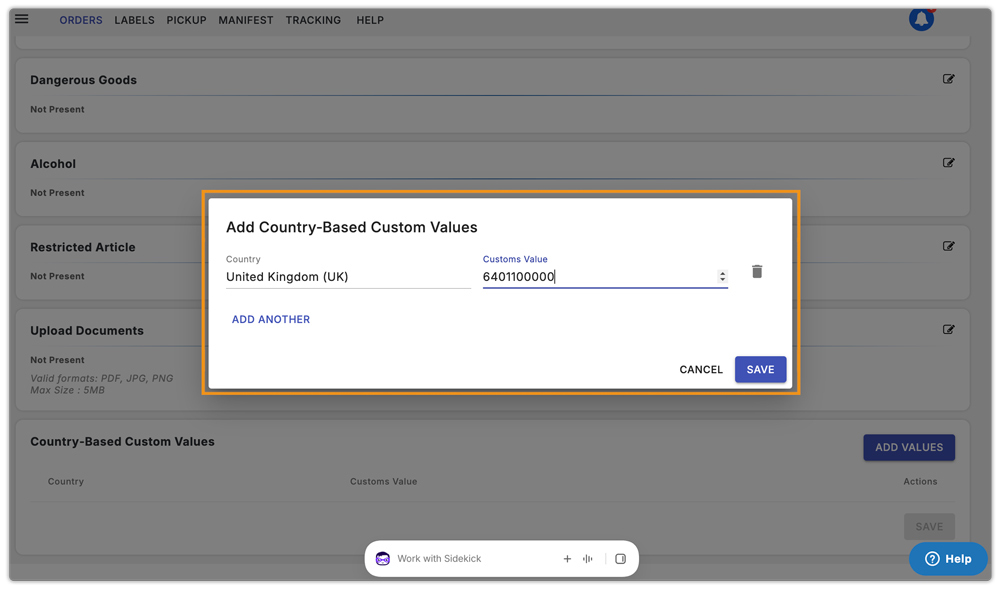 add country wise hs codes in shopify
