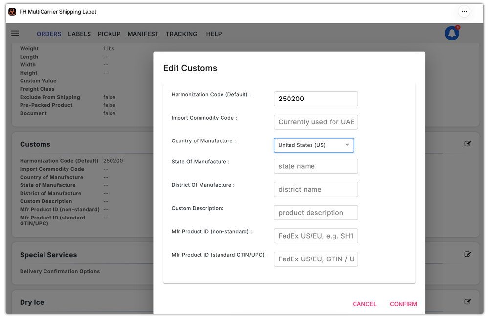 harmonized system code in mcsl
