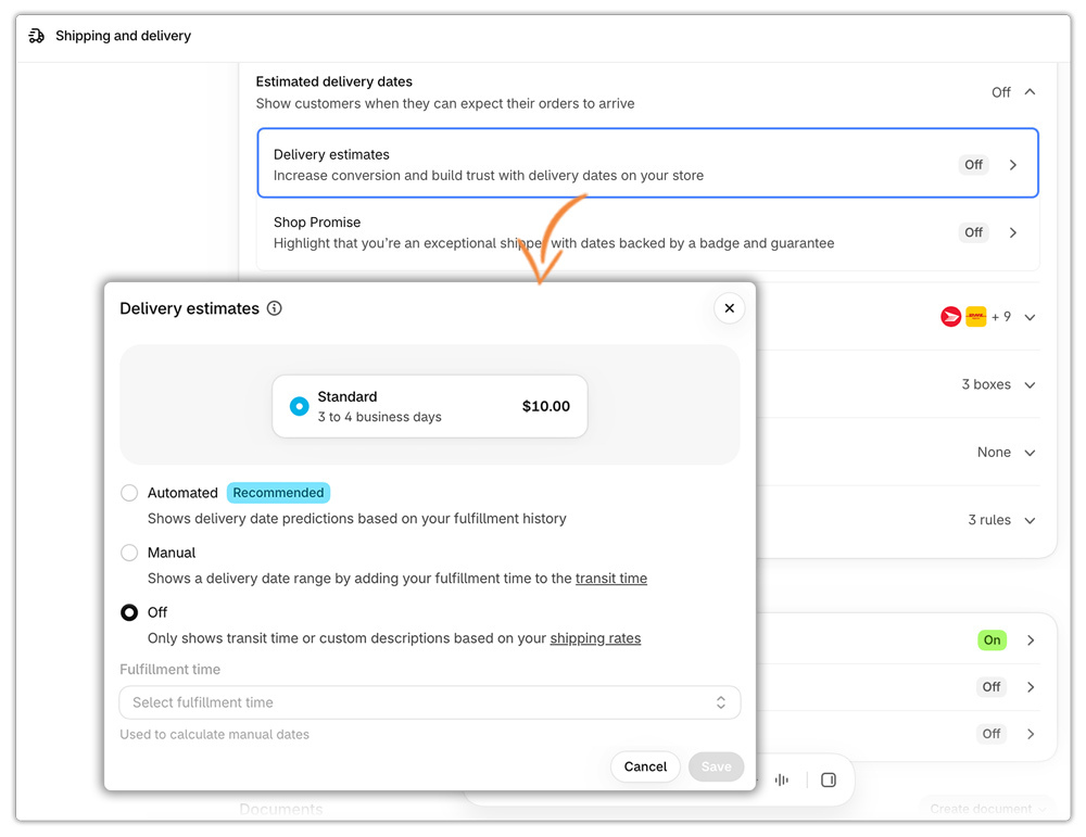 automatic delivery estimates in shopify