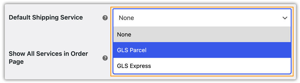 default gls shipping service
