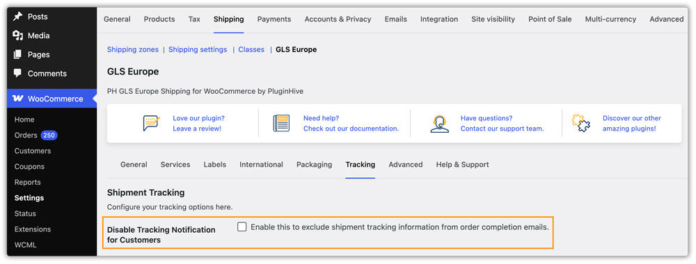 disable tracking notifications