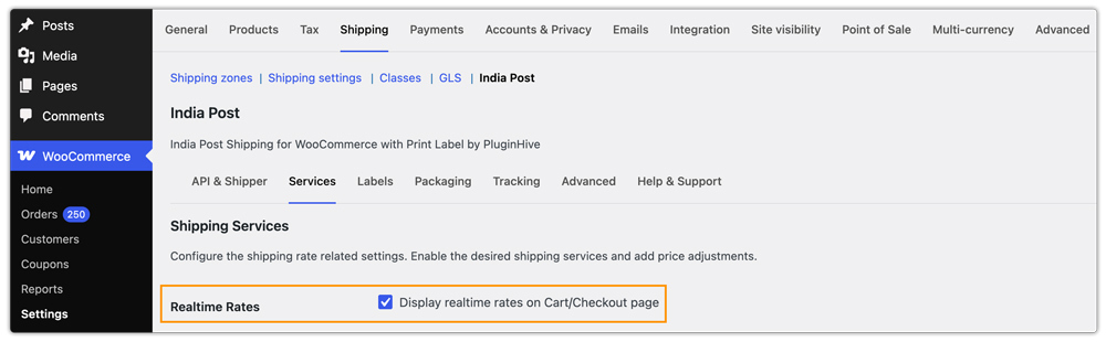 india post real time rates
