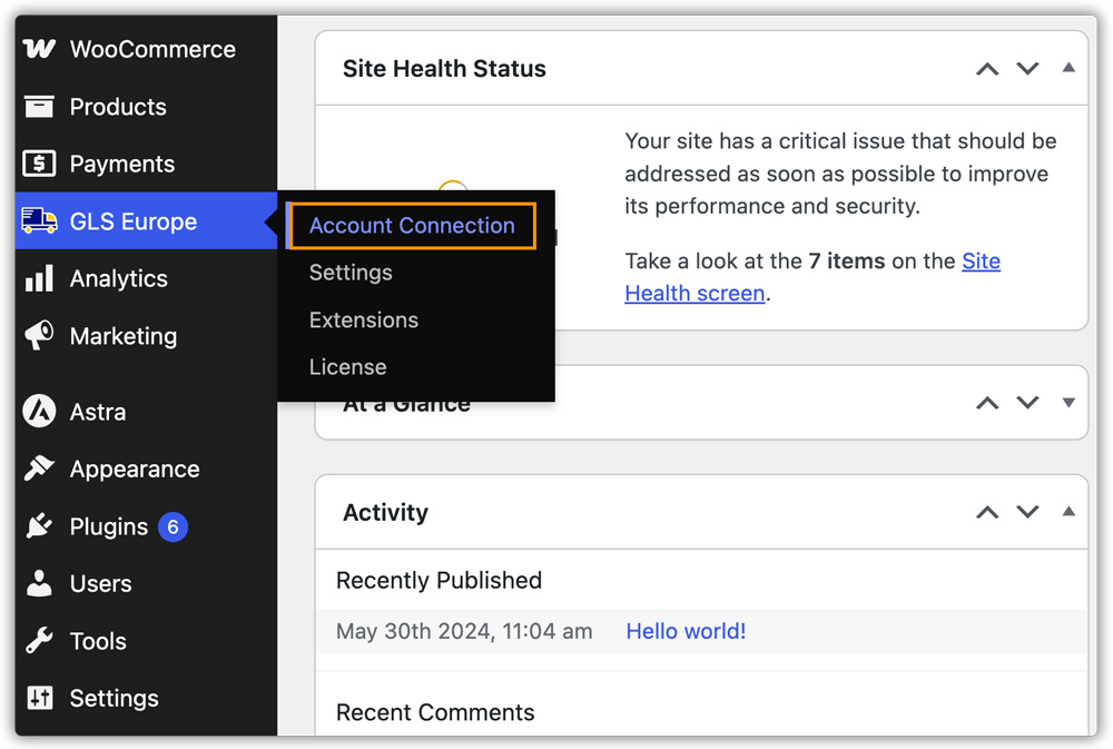 gls account connection