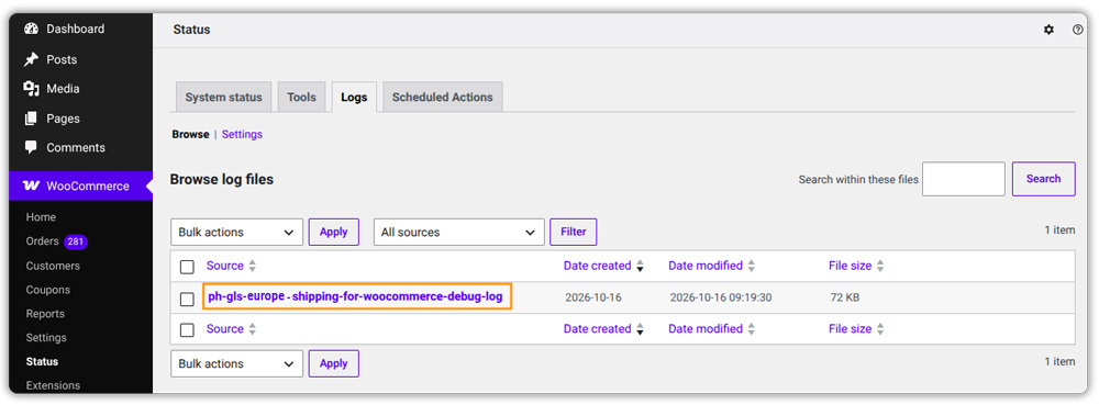 debug log