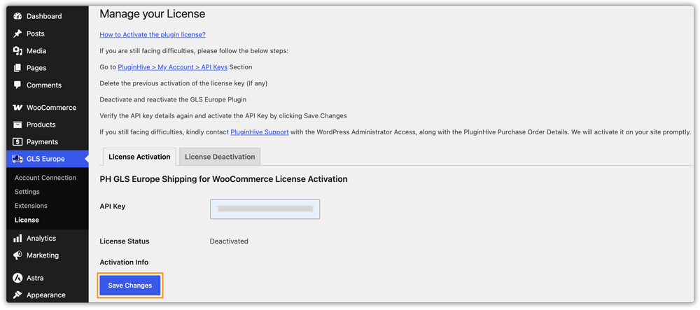 gls shipping plugin license activation