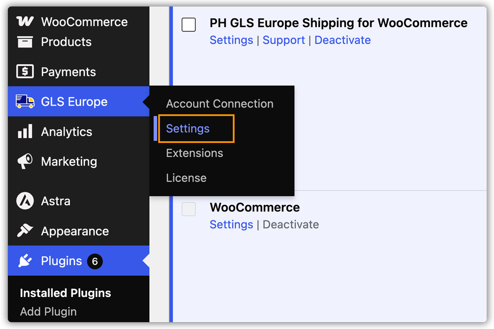gls shipping plugin setting