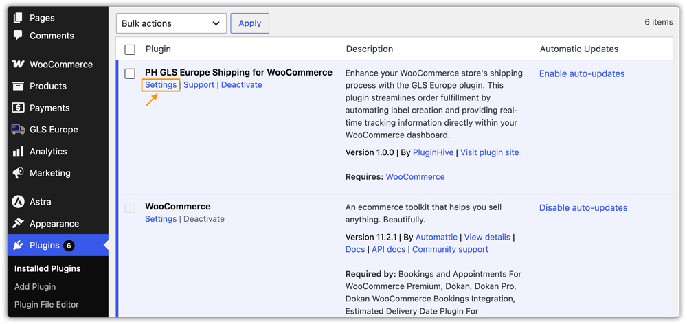 gls plugin setting
