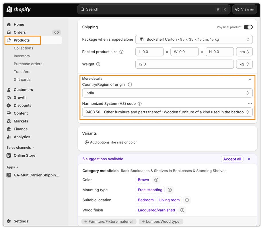 haromized system code in shopify product page
