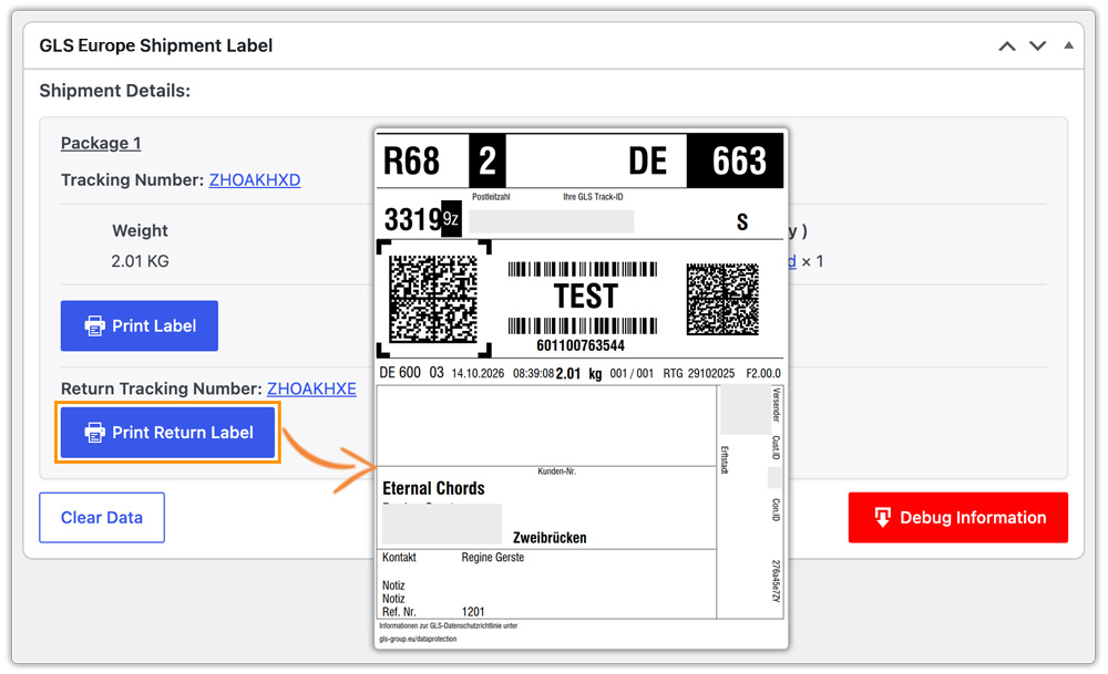 print gls return label