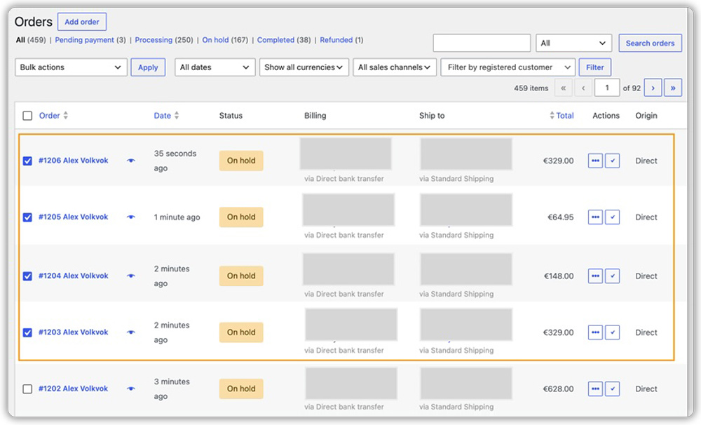 woocommerce order page