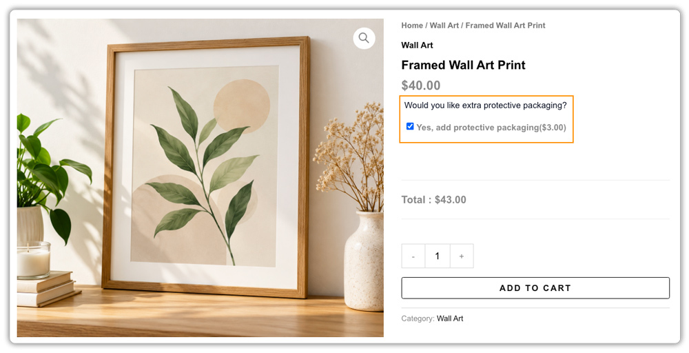 wall art packaging fee
